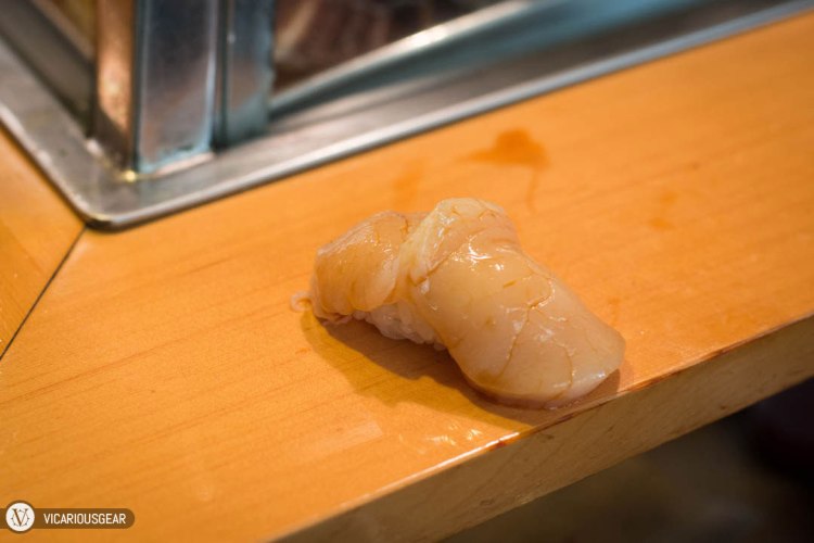 While I decided to taste the large scallop (Hotate) sitting just in front of me.  Sushi Dai was undoubtedly better than the other big name in Tsukiji, Daiwa Sushi, but the absurdly long wait would have me turning to other options in the future. Definitely worth trying though. 